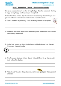 Worksheets for kids - read,_remember_write_-_exclamation_marks